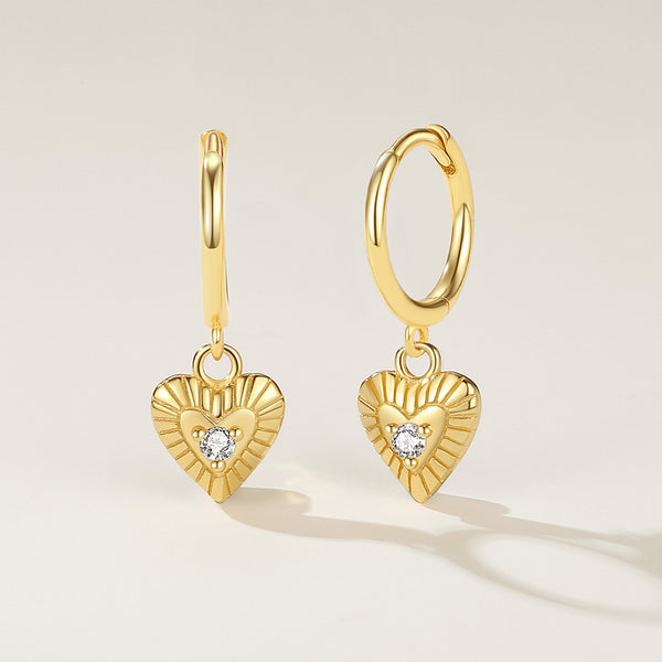 FE2126 925 Sterling Silver Cubic Zirconia Heart Dangle Earrings