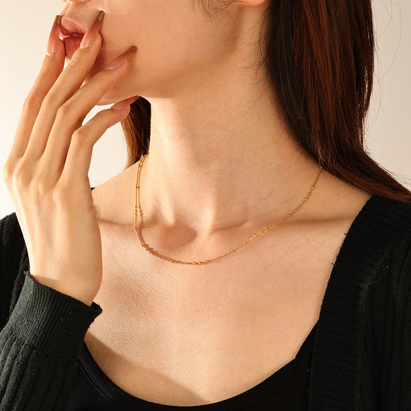 FX1295 925 Sterling Silver Gold Beaded Chain Necklaces