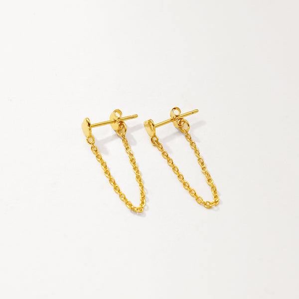 FE2760 925 Sterling Silver Heart Stud Chain Earring