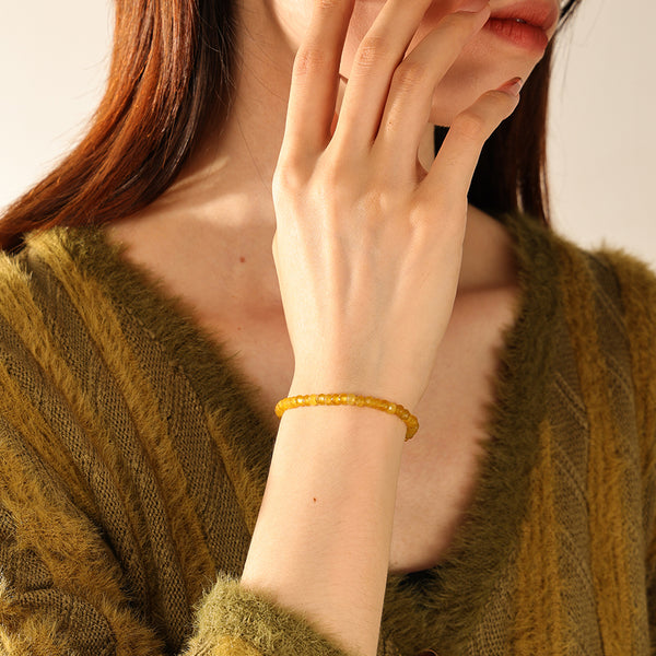 PB0128 925 Sterling Silver Yellow Jade Charm Beaded Bracelets