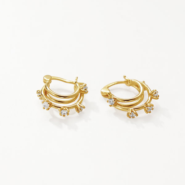 FE3189 Double Circle Flower Zirconia Earring