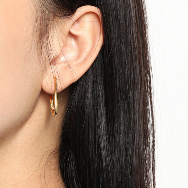 RHE1082 925 Sterling Silver Geometry Gold Women Hoops