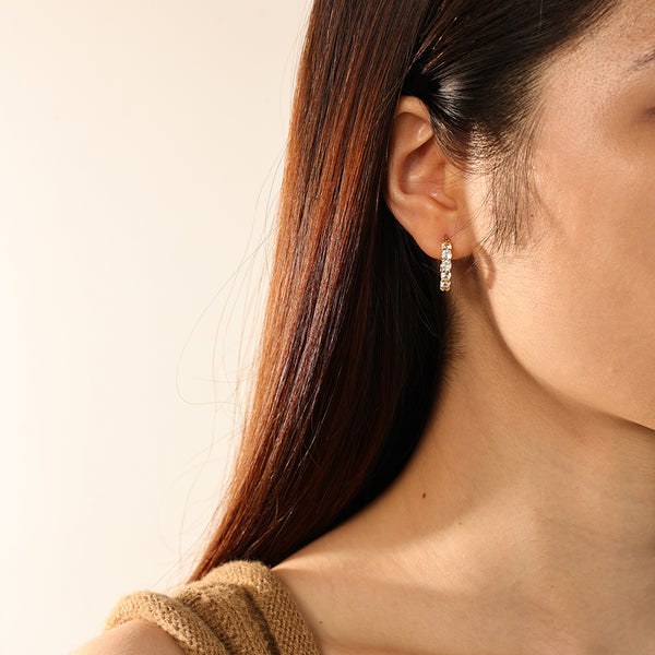 FE2828 925 Sterling Silver Cubic Zirconia Chunky Hoop Earring