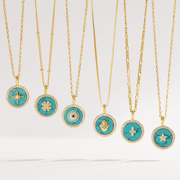 VFD0680 Black Agate Turquoise Star Necklace Pendant