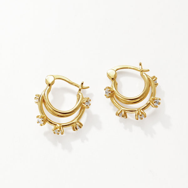 FE3189 Double Circle Flower Zirconia Earring