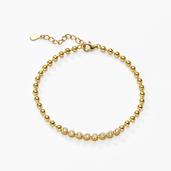 VFS0042 925 Sterling Silver Zirconia Tennis Gold Beaded Bracelets