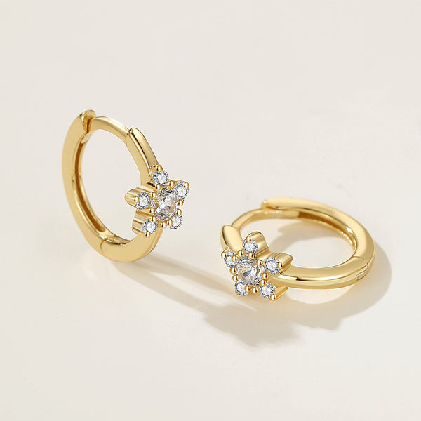 FE2148 925 Sterling Silver CZ Snow Flower Hoop Earrings