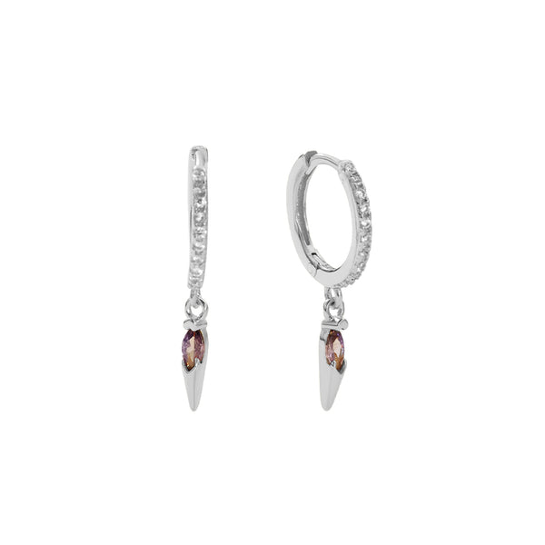 FE2742 925 Sterling Silver CZ Embellished Cone Dangle Hoop Earrings