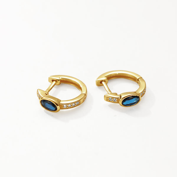 FE3151 Oval Blue CZ Hoop Earring