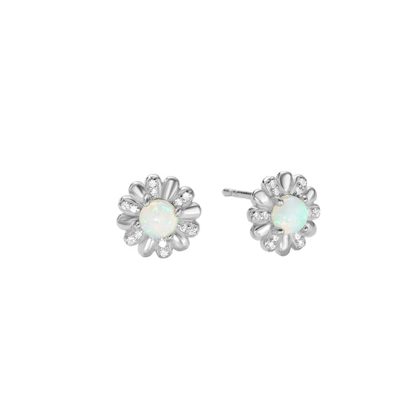 FE2877 925 Sterling Silver CZ Opal Flower Stud Earrings