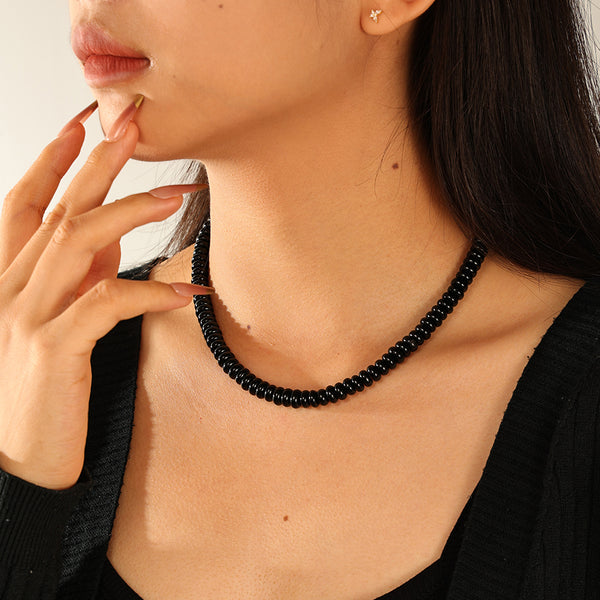 PN0195 925 Sterling Silver Black Charm Beaded Necklace