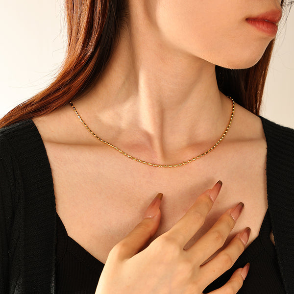 FX1287 925 Sterling Silver Gold Beaded Women Chain Necklaces