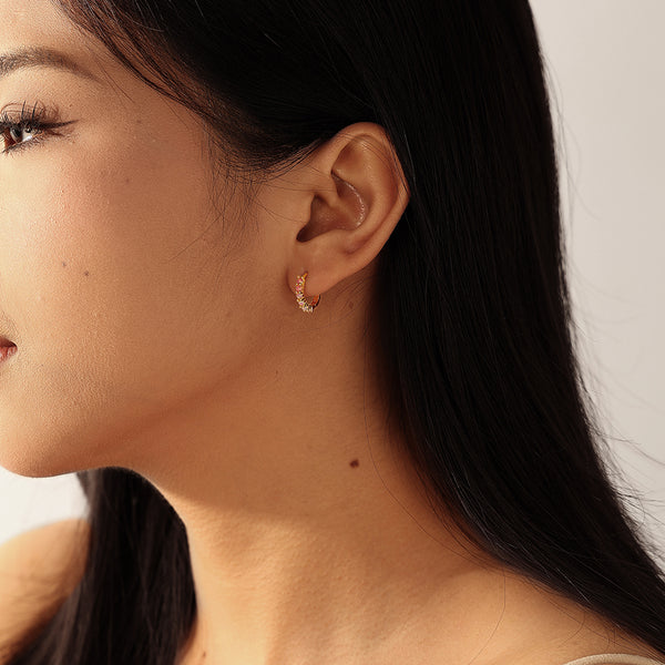VFE0219 Rainbow Pink Opal Stone Hoop Earrings