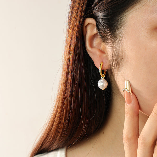 PE0163 925 Sterling Silver Simple Freshwater Pearl Dangle Earrings