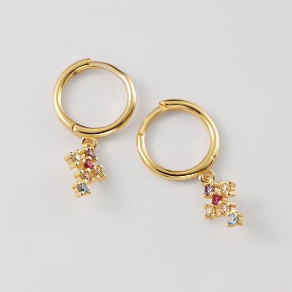 FE2190 925 Sterling Silver Colorful CZ Cross Dangle Earrings