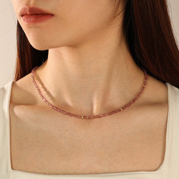 PN0083 925 Sterling Silver Pink Crystal Bead Necklaces