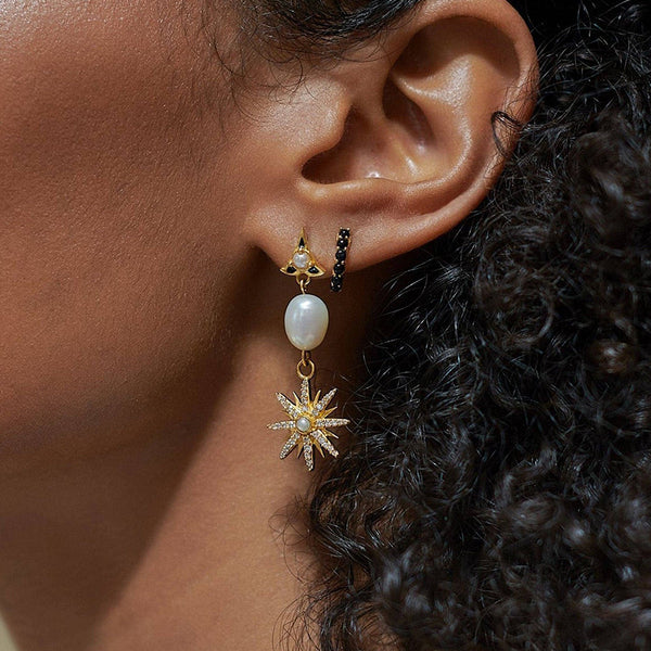 FE2062 Black Onyx Huggie Hoop Earrings