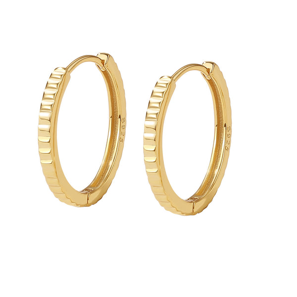 FE2033 FE2034 925 Sterling Silver Gold Ribbed Huggie Hoop Earrings