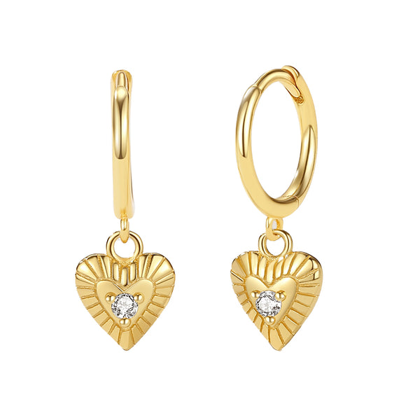 FE2126 925 Sterling Silver Cubic Zirconia Heart Dangle Earrings
