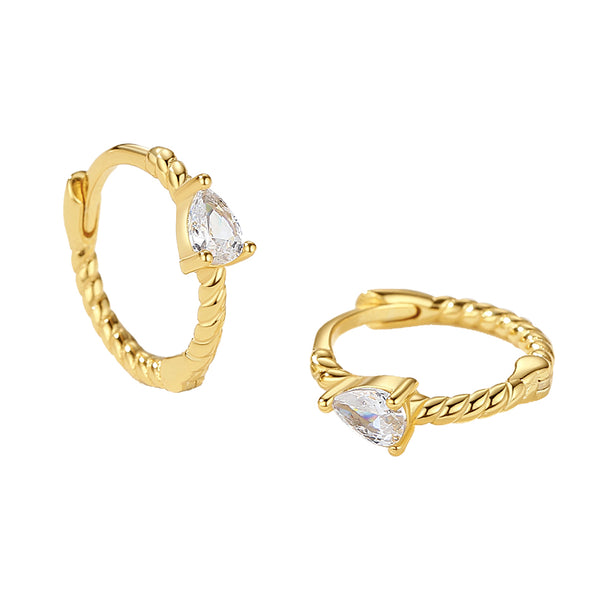 FE2132 925 Sterling Silver Pear Shape Cubic Zirconia Twisted Hoop Earrings
