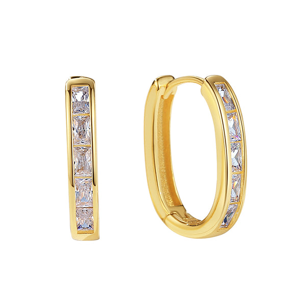 FE2138 925 Sterling Silver Rectangle Cubic Zirconia Band Hoop Earrings