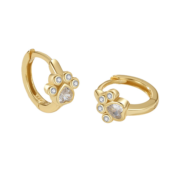 FE2142 925 Sterling Silver Cubic Zirconia Dog Paw Hoop Earrings