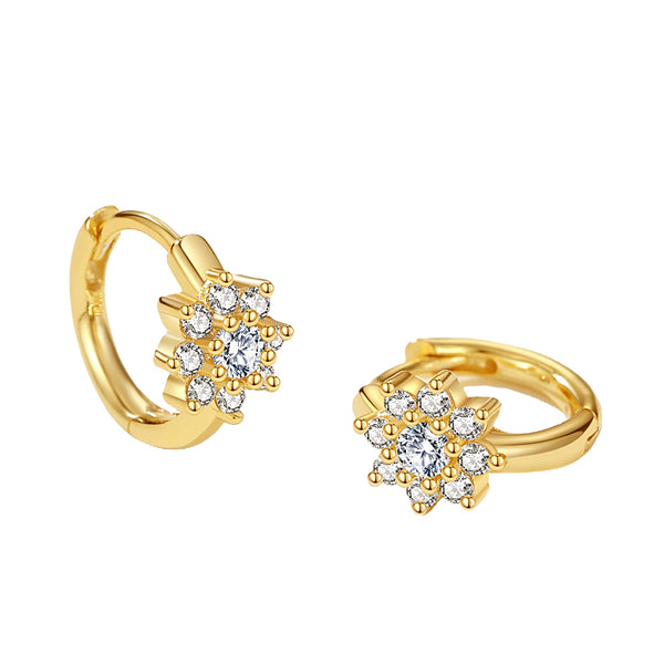 FE2154 925 Sterling Silver Cubic Zirconia Flower Hoop Earrings