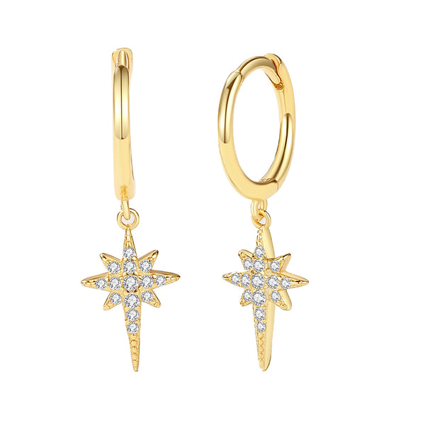 FE2159 925 Sterling Silver Starburst Eight-Pointed Star Dangle Earrings