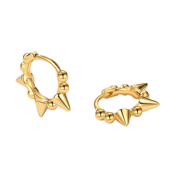 FE2169 925 Sterling Silver Spike Bead Hoop Earrings