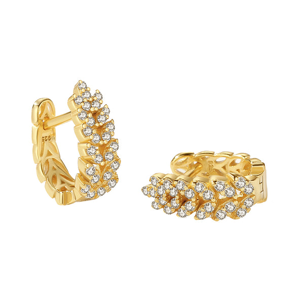 FE2170 925 Sterling Silver Pave Zirconia Leaf Hoop Earrings