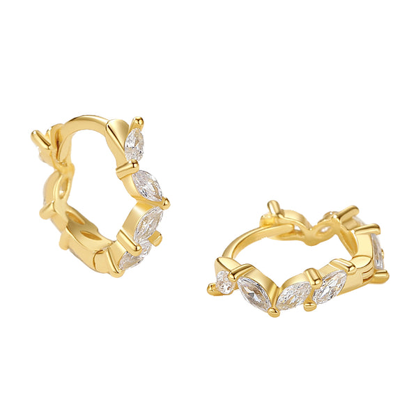 FE2172 925 Sterling Silver Marquise CZ Hoop Earrings