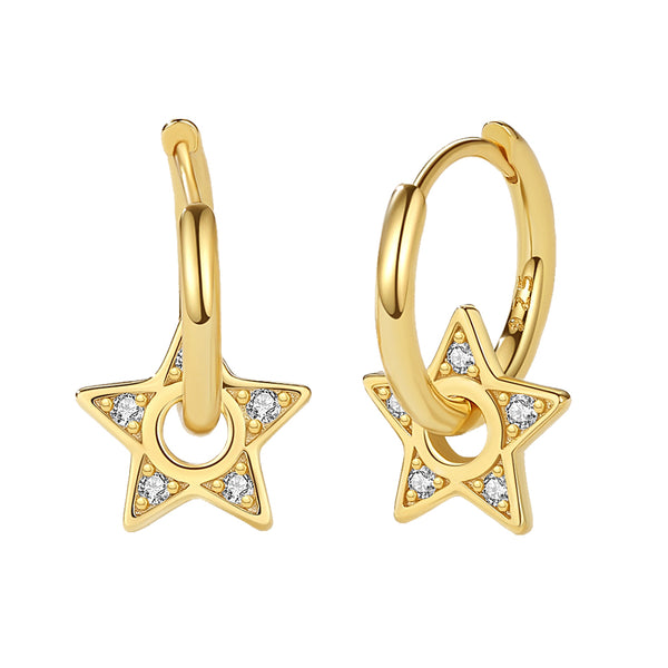 FE2179 925 Sterling Silver CZ Star Hoop Earrings
