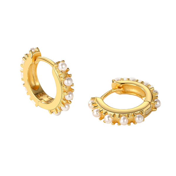 FE2188 925 Sterling Silver Classic Shell Pearl Hoop Earrings