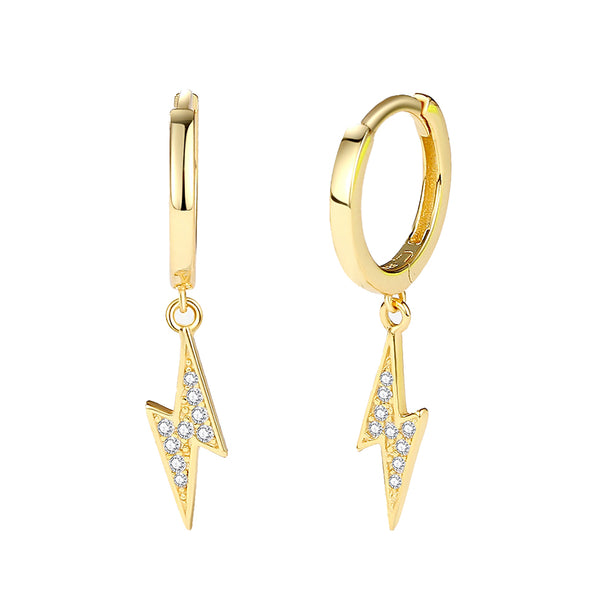 FE2201 925 Sterling Silver Full CZ Lightning Dangle Hoop Earrings