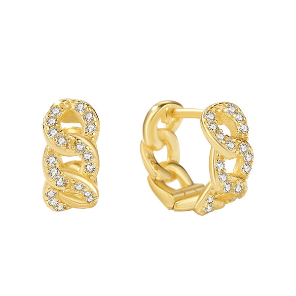 FE2206 925 Sterling Silver CZ Link Chain Women Hoop Earrings