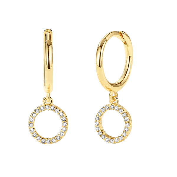 FE2208 925 Sterling Silver Circle Cubic Zirconia Dangle Hoop Earrings