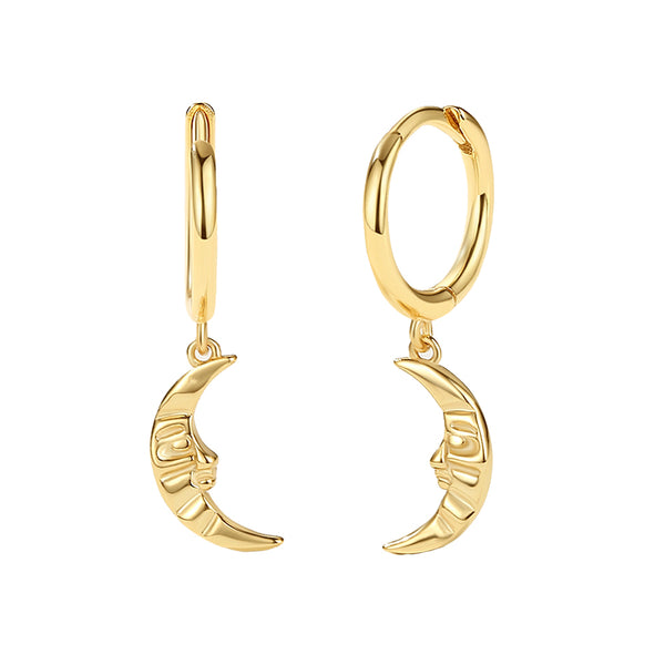 FE2217 925 Sterling Silver Smile Crescent Moon Dangle Earrings