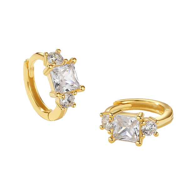 FE2220 925 Sterling Silver Dainty Baguette Cubic Zirconia Hoop Earrings