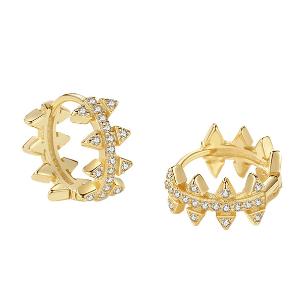 FE2227 925 Sterling Silver Pave Cubic Zirconia Awl Hoop Earrings