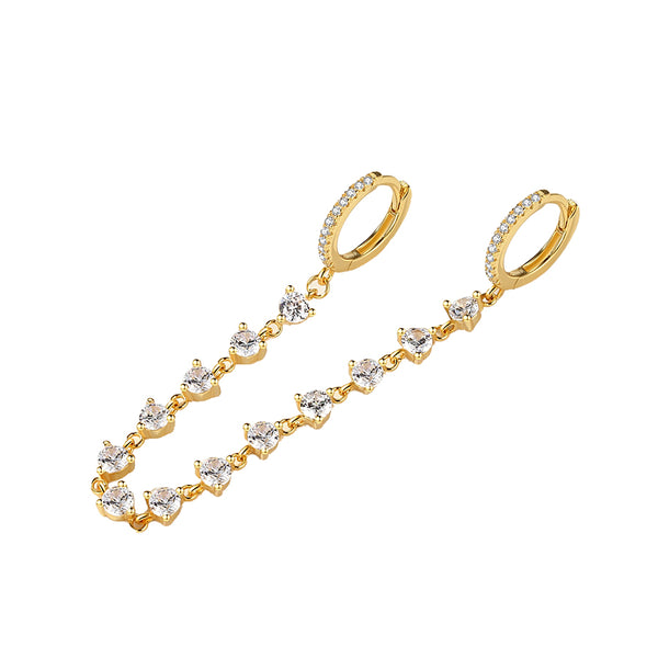 FE2236 925 Sterling Silver CZ Chain Double Hoop Earrings