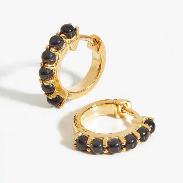 FE2062 Black Onyx Huggie Hoop Earrings
