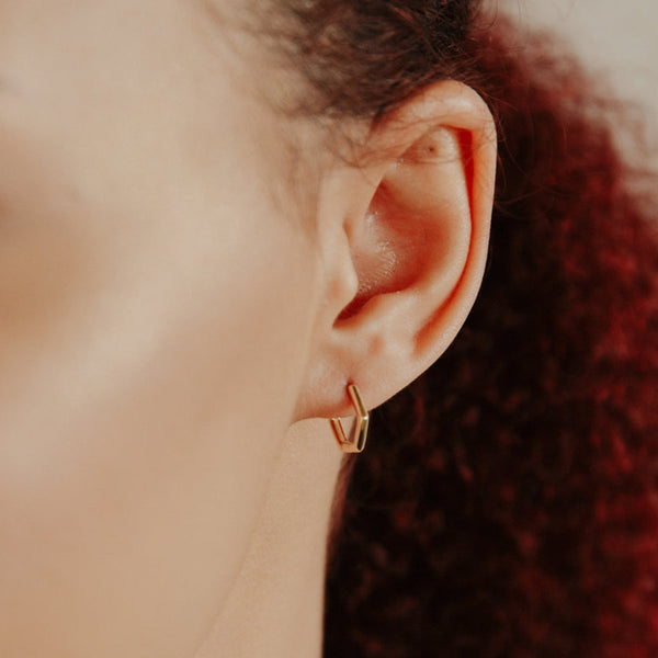 FE2042 925 Sterling Silver Geometric Hexagon Huggie Hoop Earrings