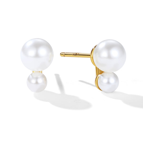 VFE0048 Vintage Double Shell Pearl Stud Earrings
