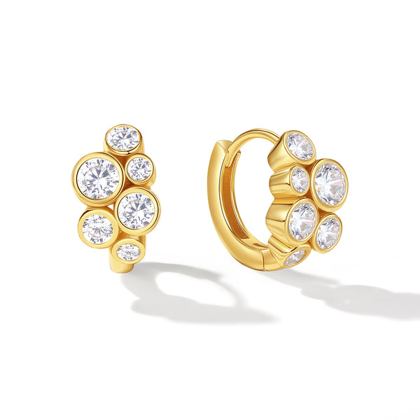 VFE0054 Cluster Bezel CZ Hoop Earrings