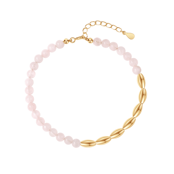 PB0057 925 Sterling Silver Pink Crystal Gold Beaded Bracelet