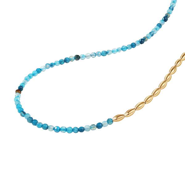 PN0091 Blue Agate Gold Beaded Necklace