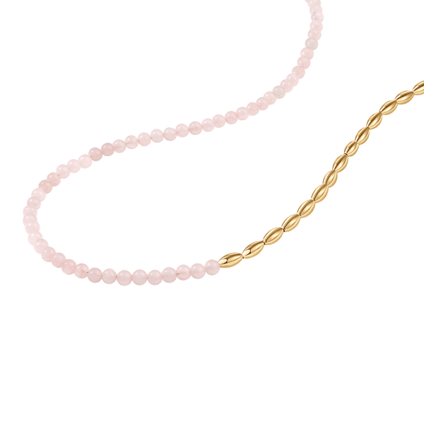 PN0095 925 Sterling Silver Pink Crystal Gold Beaded Necklace