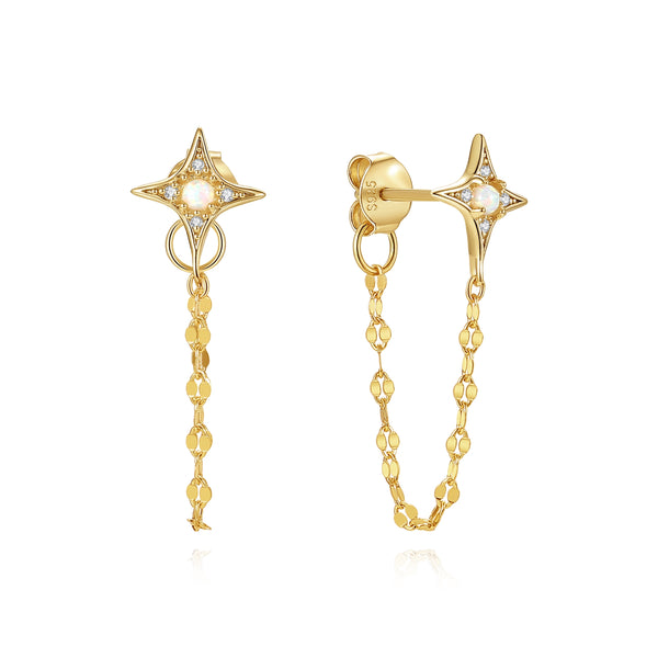 VFE0854 Star Front Back Chain Stud Earrings