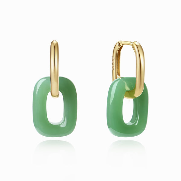 FE3972 Rectangle Drop Hoop Earrings