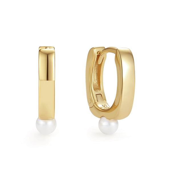 VFE0445 Button Pearl Square Hoop Earrings